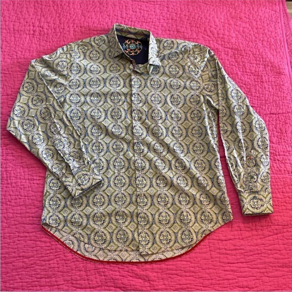 Robert Graham Men's Patterned Shirt - Green and Blue, XL